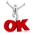 3d businessman jumping on word OK Royalty Free Stock Photo