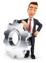 3d businessman leaning on a gear