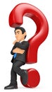 3D Businessman leaning on a question mark. Doubt concept Royalty Free Stock Photo