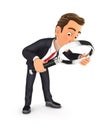 3d businessman looking floor with magnifying glass