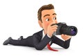 3d businessman lying down with camera