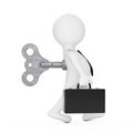 3d Businessman Person with Old Metal Windup Key in His Back. 3d