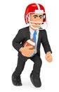 3D Businessman playing American football. Strength concept