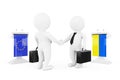 3d Businessman or Politicians Characters Shaking Hands near Tribunes with Ukraine and European Union Flags. 3d Rendering