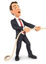 3d businessman pulling on the rope