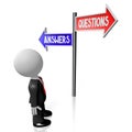 3D businessman - questions and answers signpost Royalty Free Stock Photo