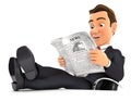 3d businessman reading newspaper with feet on desk Royalty Free Stock Photo