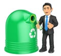 3D Businessman recycling a glass bottle