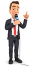 3d businessman reporter with microphone Royalty Free Stock Photo