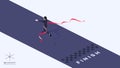 3d Businessman Run Trough Finish Line. He Crosses Finish Line Red Ribbon.