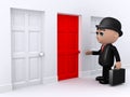 3d Businessman stands at the red door Royalty Free Stock Photo