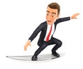 3d businessman surfing on a surfboard