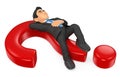 3D Businessman thoughtful lying on a question mark Royalty Free Stock Photo