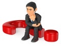 3D Businessman thoughtful sitting on a question mark