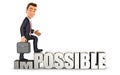 3d businessman turning impossible into possible