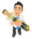 3D Businessman uncorking a bottle of champagne Royalty Free Stock Photo