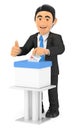 3D Businessman voting in a ballot box