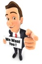 3d businessman with we want you message Royalty Free Stock Photo