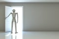 3d businessman in white room with doors open