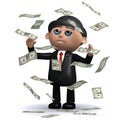 3d Businessman in windfall of US Dollar bills