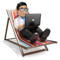 3D Businessman working in the beach with his laptop Royalty Free Stock Photo