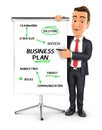 3d businessman writing business plan on paperboard