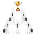 3d Businessmans Team Character Pyramid with Golden Trophy Shows Royalty Free Stock Photo