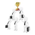 3d Businessmans Team Character Pyramid with Golden Trophy Shows Royalty Free Stock Photo