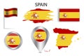 3d button with colorful flag pin set spain. Destination icon. Map pin icon. Vector illustration. Stock image. Royalty Free Stock Photo