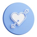3D button rendering of Arrow pierced heart. Valentines day sivol, heart pierced by an arrow. Realistic blue white PNG illustration