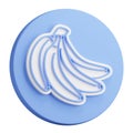 3D button rendering of bunch of sweet ripe bananas. Harvesting tropical fruits. Realistic blue white PNG illustration isolated on Royalty Free Stock Photo