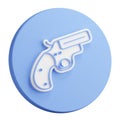 3D button rendering of emergency signal gun. Weapon to launch signal projectiles. Realistic blue white PNG illustration isolated