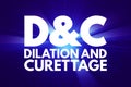 D and C - Dilation and Curettage acronym, concept background