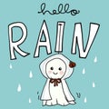 Hello rain, rainy doll with ladybug cartoon doodle style vector illustration Royalty Free Stock Photo