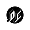D and C - Monogram or logotype. Isometric 3d font for design. Volume alphabet. Three-dimension letters inside circle. DC - 2-