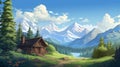Annapurna Cabin: Colorful 2d Hd Wallpapers With Detailed Mountain Background