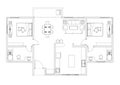 2D CAD house layout plan drawing with a double bedroom Royalty Free Stock Photo