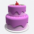 3D cake with transparent background. Realistic birthday cake. Holiday food. Cartoon creative design icon. 3D Rendering