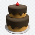 3D cake with transparent background. Realistic birthday cake. Holiday food. Cartoon creative design icon. 3D Rendering