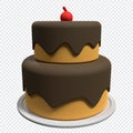 3D cake with transparent background. Realistic birthday cake. Holiday food. Cartoon creative design icon. 3D Rendering