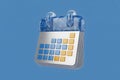 3D Calendar Icon with Blue and Yellow Squares on a Blue Background Royalty Free Stock Photo