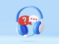 3D Call center. Headphones with speech bubble message. Royalty Free Stock Photo