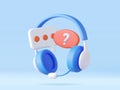 3D Call center. Headphones with speech bubble message. Royalty Free Stock Photo