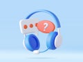 3D Call center. Headphones with speech bubble message Royalty Free Stock Photo