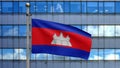 3D, Cambodian flag waving on wind. Close up of Cambodia banner blowing soft silk