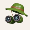 3d camping hat with binoculars. elements for camping, hiking , summer camp, traveling, trip. icon isolated on white Royalty Free Stock Photo