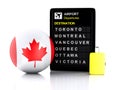 3d Canada airport board and travel suitcases on white backgroun