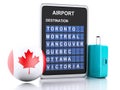 3d Canada airport board and travel suitcases on white backgroun