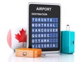 3d Canada airport board and travel suitcases on white backgroun