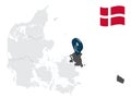 Location Capital Region on map Denmark. 3d location sign similar to the flag of Capital Region. Quality map with regions of Denma